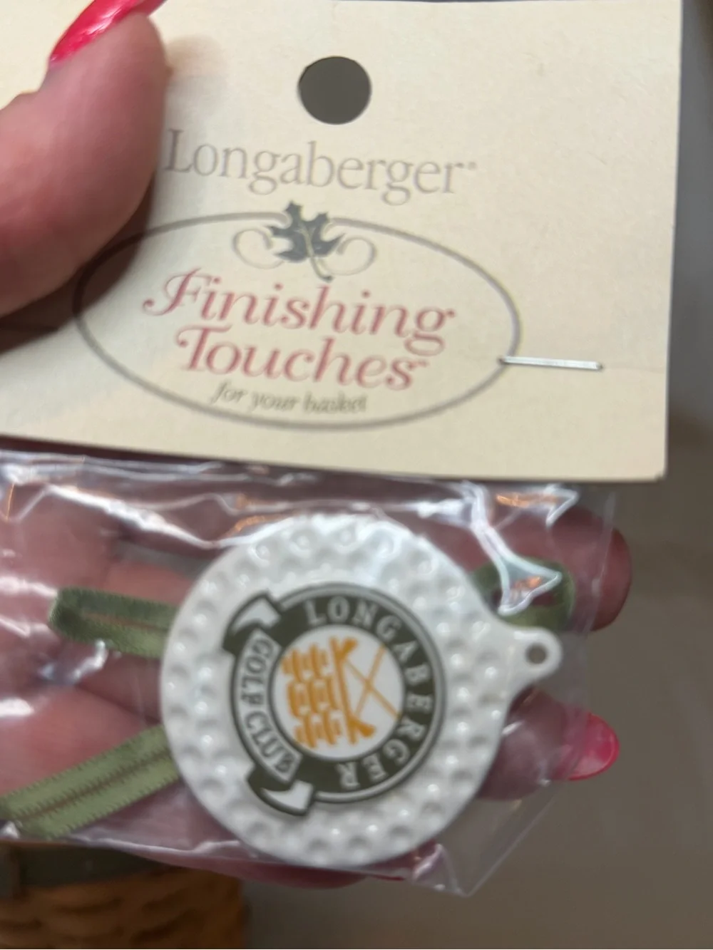 Longaberger Tan Golf Club with Green Trim and Leather Handles